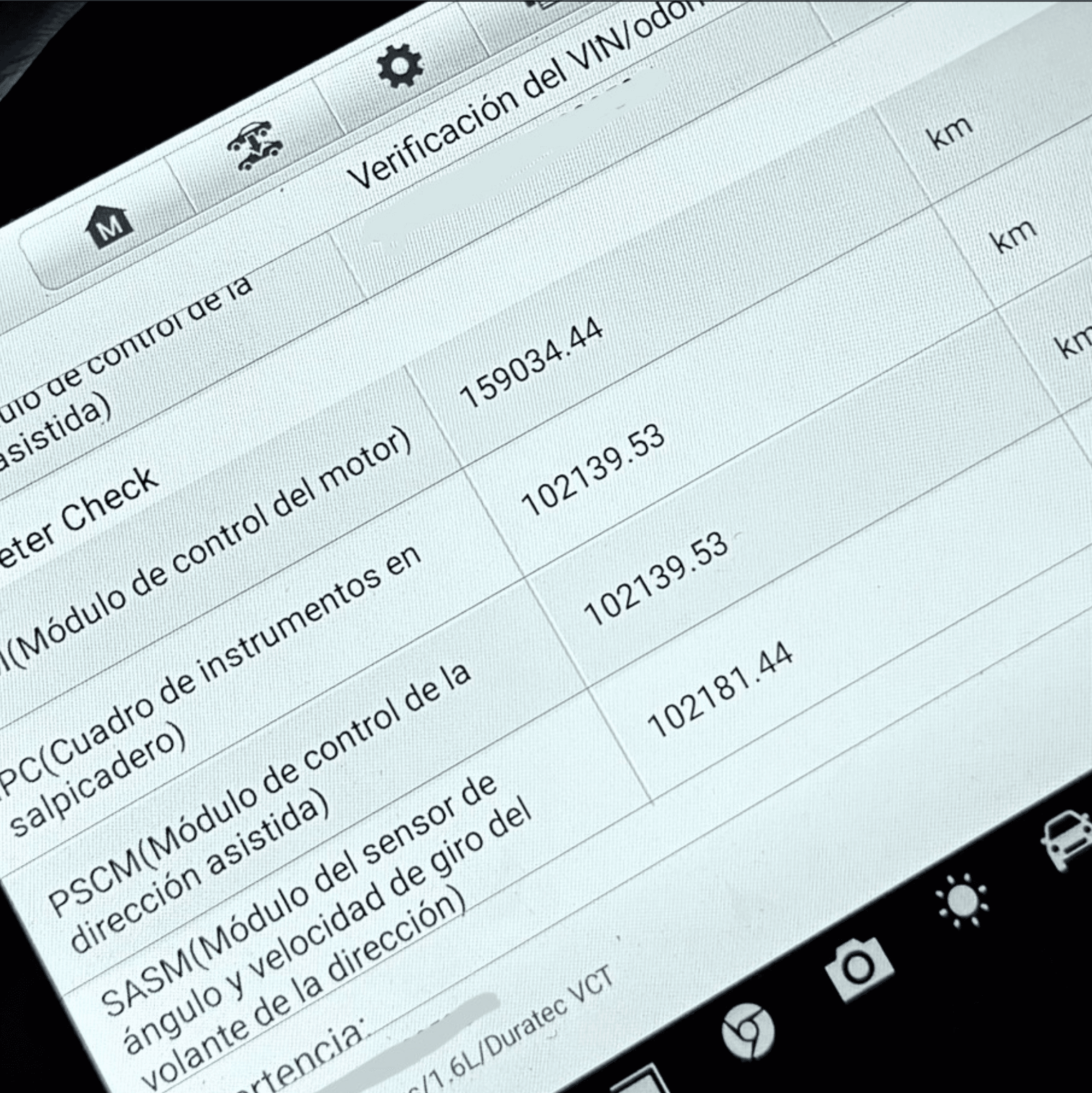 Verificación de kilometraje en módulos