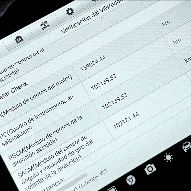 Verificación de registros de kilometraje en todos los módulos